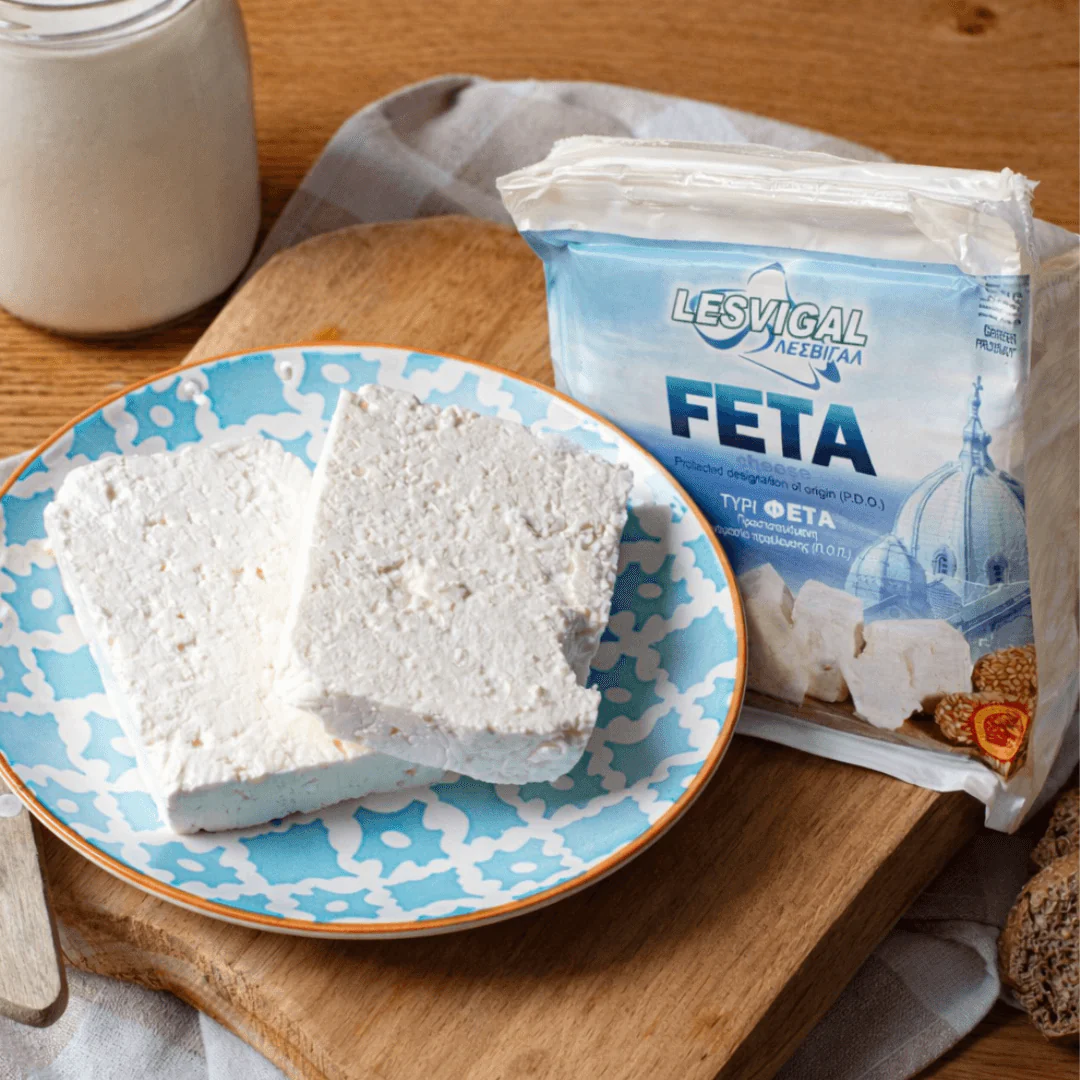 Authentic PDO Feta Cheese from Lesvos – Traditional Greek Sheep & Goat Milk (1kg Vacuum)