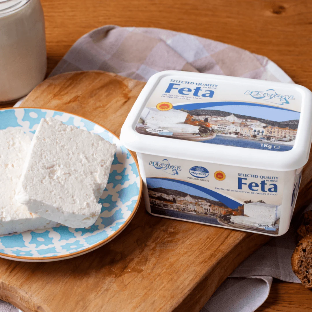 PDO Feta from Lesvos in Brine – Authentic Greek Speciality in 150g Freshness-Sealed Portions (1kg)