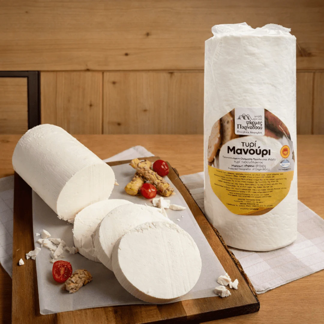 Manouri PDO Greek Cheese – 1.9kg Whole Bar | Creamy Mountain Cheese (Parnassos)
