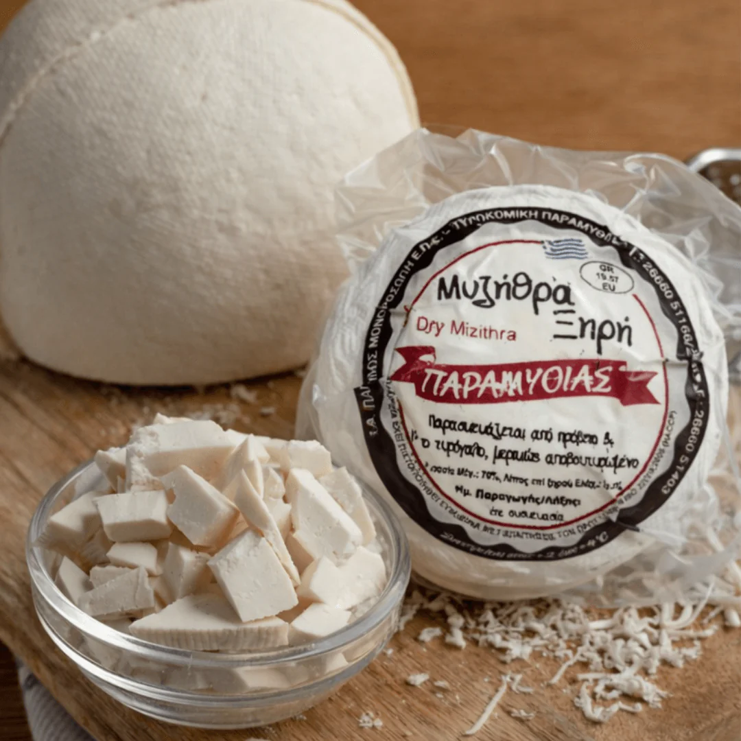 Greek Dry Mizithra Cheese – lighter pasta cheese for grating & cooking | Whole ball ~600–700g