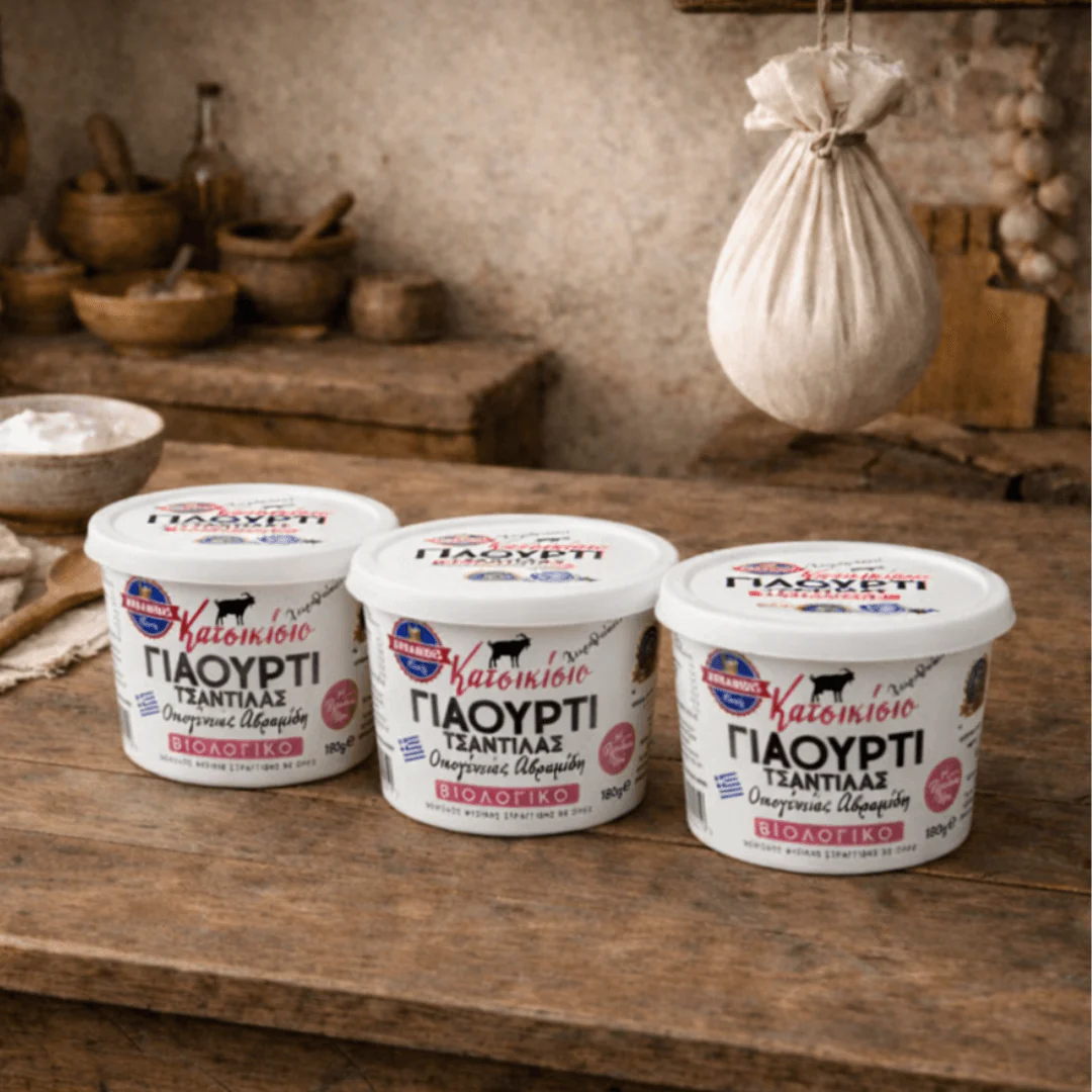 Organic Goat “Tsantilas” Strained Greek Yogurt 9% – Creamy, High in Protein (3x180g)