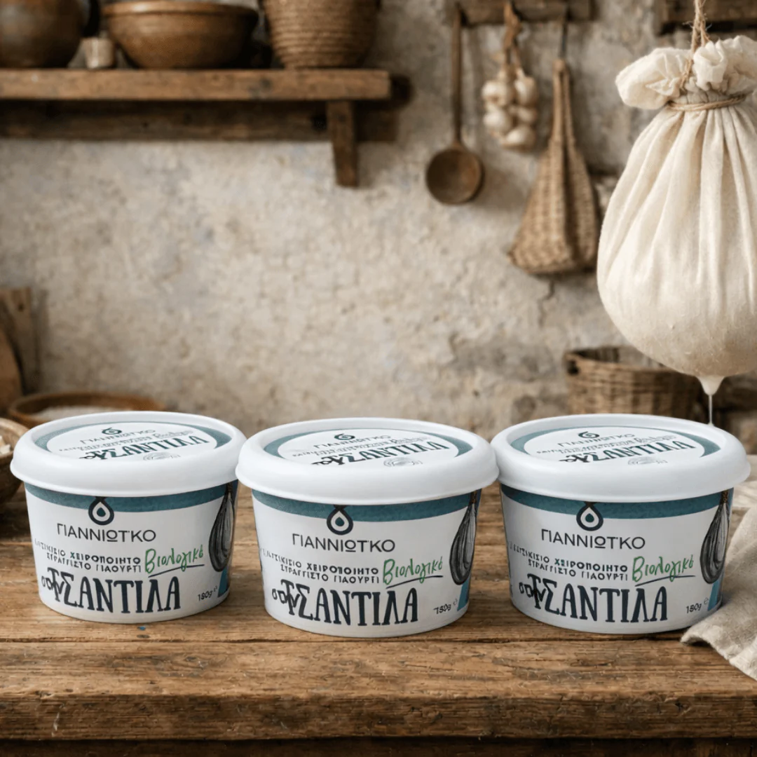 Organic Greek Strained Goat Yogurt “Tsantilas” 9% – Traditional from Epirus, Ultra Creamy & Velvety (3x180g)