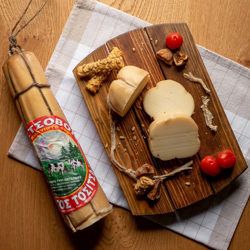 Smoked Metsovone PDO from Metsovo – naturally aged, perfect for grilling & table cheese | Whole piece ~1.5 kg